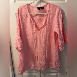 Tahari pink linen blouse 1x